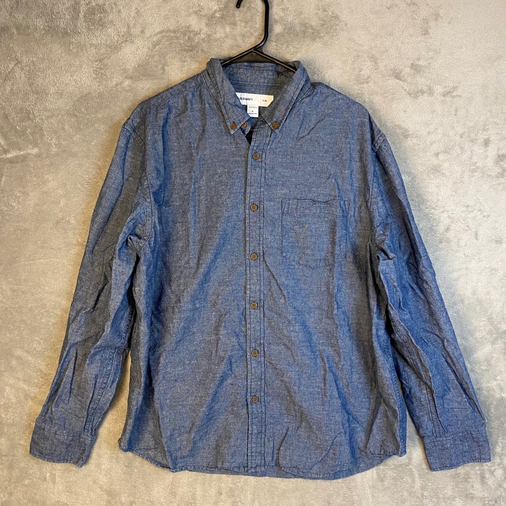 Old Navy Button Down Mens XL Slim Blue Chambray Long Sleeve EUC